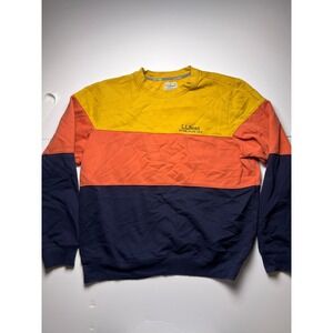 L.L. Bean Sweatshirt Mens Large Yellow Orange Navy Colorblock Crewneck Pullover